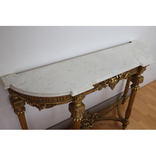 189 - Antique D end shape elaborate marble topped console, approx 91cm H x 151cm L x 42cm D