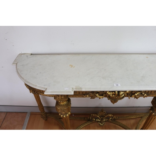189 - Antique D end shape elaborate marble topped console, approx 91cm H x 151cm L x 42cm D