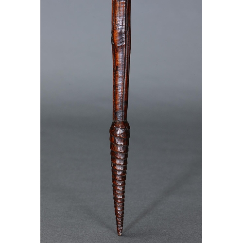 2 - FINE EARLY THROWING CLUB, VICTORIA, Carved and engraved hardwood (no custom stand) The curving shaft... 