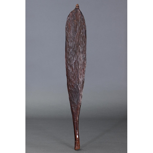 11 - EARLY SPEAR THROWER (WOOMERA), WESTERN AUSTRALIA, Carved and engraved hardwood (with custom stand) O... 