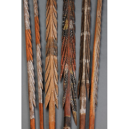 19 - SIX LARGE TIWI CEREMONIAL SPEARS, TIWI GROUP, MELVILLE AND BATHURST ISLANDS, NORTHERN TERRITORY, Car... 