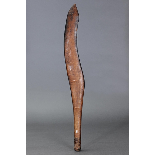 31 - RARE SWORD CLUB, VICTORIA, Carved and engraved hardwood (with custom stand) Unusual elongated ovoid ... 