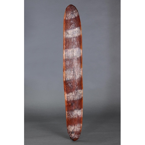 35 - CEREMONIAL SHIELD, WESTERN AUSTRALIA, Carved hardwood and natural pigment (with custom stand) Approx... 