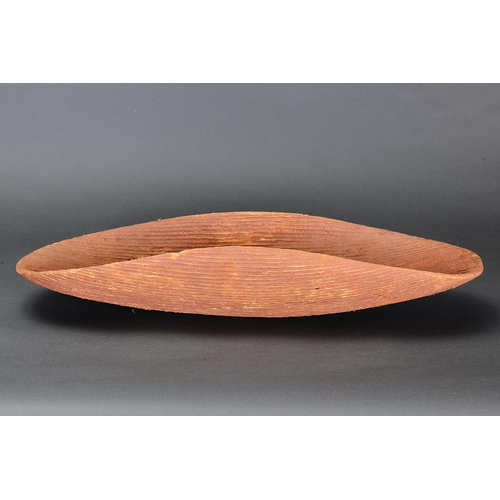 37 - LARGE CENTRAL AUSTRALIAN COOLAMON, NORTHERN TERRITORY, Carved and engraved wood and natural pigment ... 