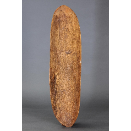39 - PAINTED CENTRAL AUSTRALIAN COOLAMON, NORTHERN TERRITORY, Carved wood and natural pigment (with custo... 