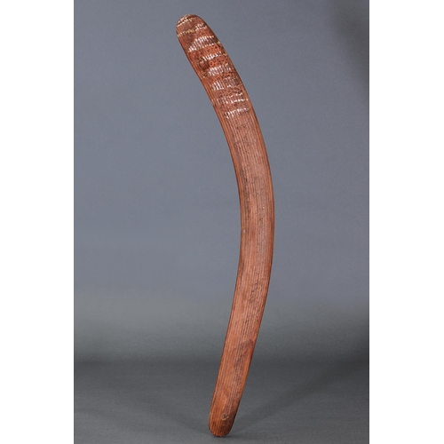46 - PAINTED CEREMONIAL BOOMERANG, CENTRAL AUSTRALIA, Carved and engraved hardwood and natural pigment (w... 