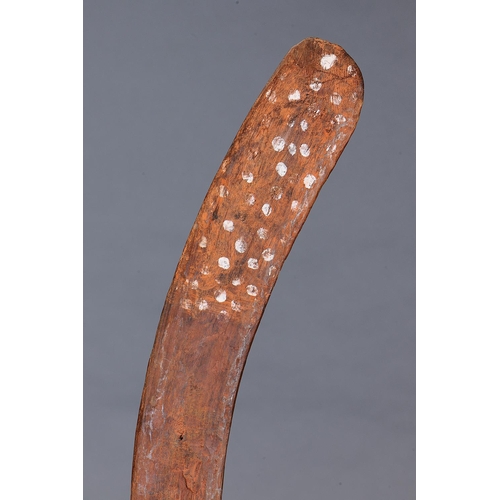 48 - PAINTED CEREMONIAL BOOMERANG, CENTRAL AUSTRALIA, Carved and engraved hardwood and natural pigment (w... 