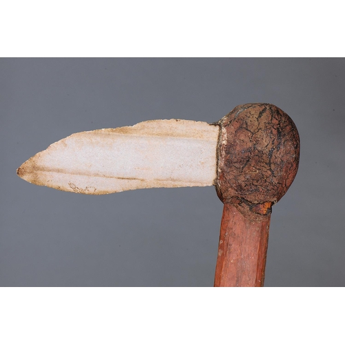 49 - RARE HAFTED STONE FIGHTING PICK, CENTRAL AUSTRALIA, Carved stone, bent wood, spinifex resin and natu... 