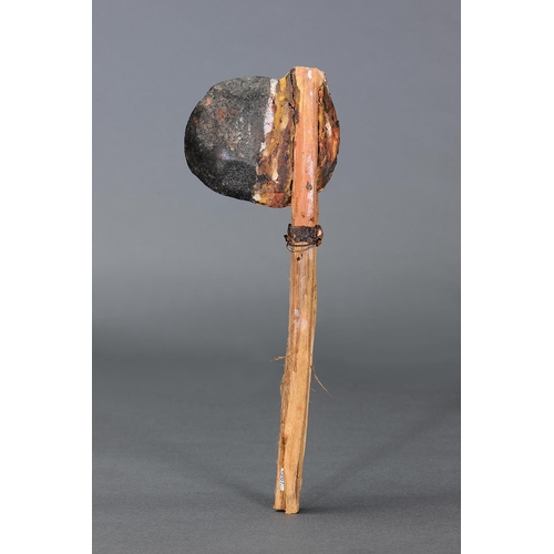 54 - EARLY STONE HAFTED AXE, ARNHEM LAND, NORTHERN TERRITORY, Carved stone, bent wood, spinifex resin and... 