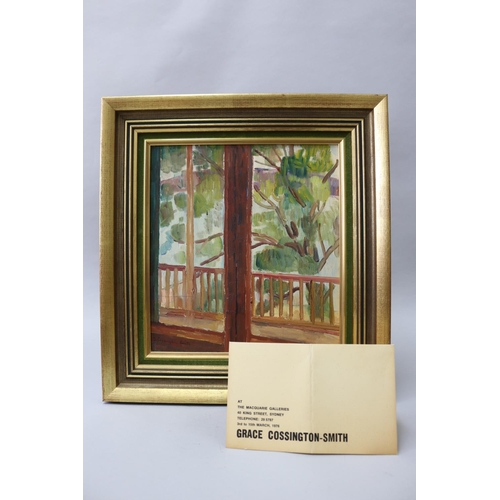 Grace Cossington Smith (1892-1984) Australia, At Hunters Hill, 1944, oil on board, signed lower left, re framed by Bedford Studios, Ex The Macquarie Galleries, purchased The Macquarie Galleries 40 King Street Sydney 3rd to 15th March 1976, with original gallery catalogue Item 22 on the list, approx 30.5cm x 27cm