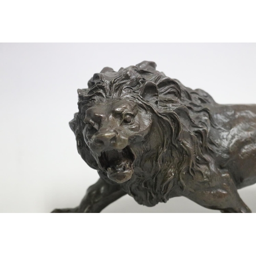 7 - Antique 19th century cast bronze model of a prowling lion, signed 'Rodin' to back leg, approx 32cm L