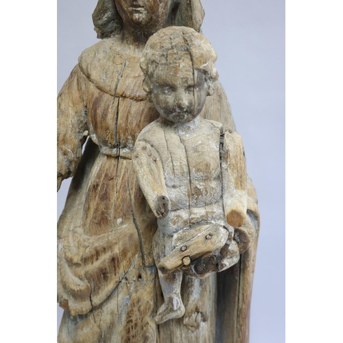 3 - Antique 16th - 17th century French carved oak statue of Mary & baby Jesus, approx 83cm H