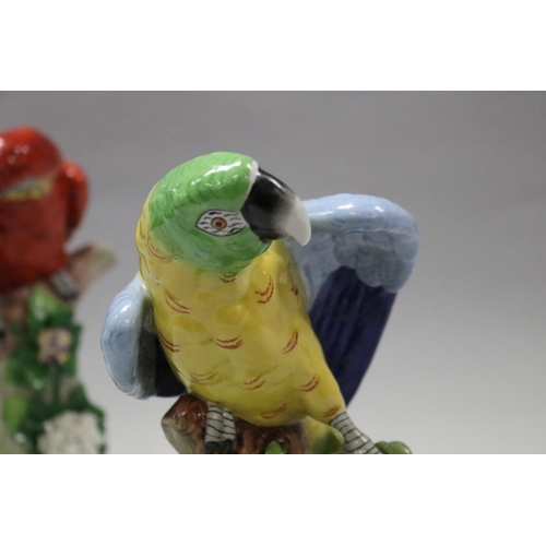 10 - Pair of Antique German Sitzendorf porcelain figure of a parrots, each approx 32cm H (2)