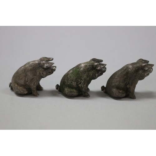 30 - Three Little Pigs,  novelty cast sterling silver seated pigs, marked for London, Charles Fredrick Ha... 