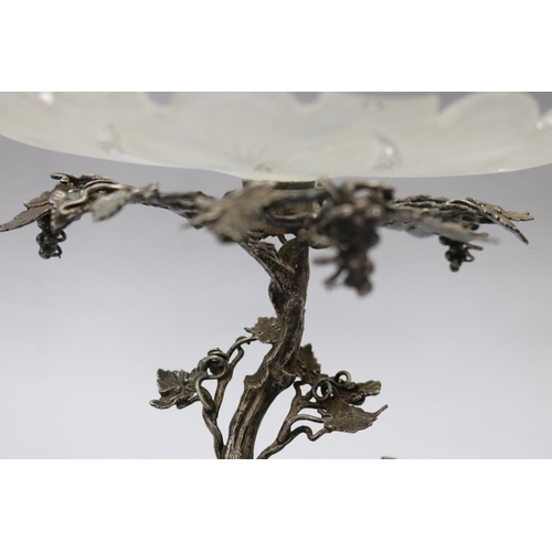 16 - Pair of antique grape vine comports, each with attached frosted and clear glass bowls, over a fruiti... 