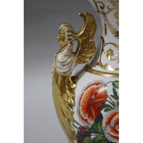 43 - Fine antique porcelain two handled ovoid vase, circa 1820. Well painted on one side with a basket of... 