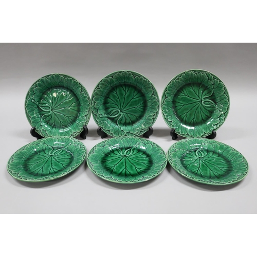 54 - Set of six Wedgwood majolica green leaf plates, circa 1930's, each approx 20cm Dia (6)