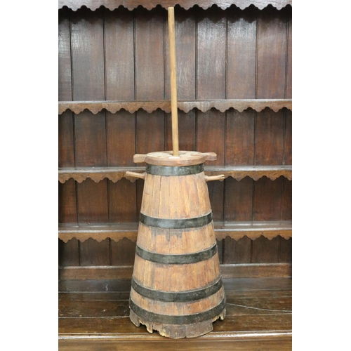 Antique French staved butter churn, with plunger, approx 67cm H ex plunger