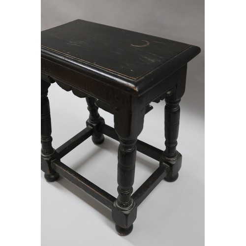 41 - Antique English oak 17th century stool, with later oak top, circa 1630s, approx 52cm H x 45cm W x 25... 