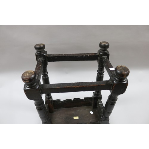 41 - Antique English oak 17th century stool, with later oak top, circa 1630s, approx 52cm H x 45cm W x 25... 