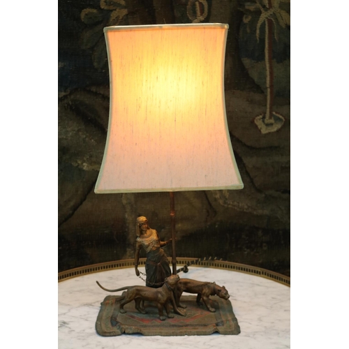 56 - Antique Franz Xaver Bergmann (Austrian 1861-1926) cold painted bronze figural lamp group,  carpet mo... 