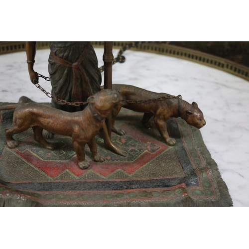 56 - Antique Franz Xaver Bergmann (Austrian 1861-1926) cold painted bronze figural lamp group,  carpet mo... 