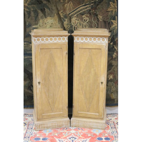 60 - Rare pair of late 18th century Swedish gustavian pedestal cabinets, of square form, with single door... 