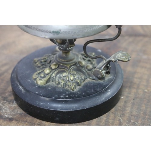 23 - Antique French cast brass and black slate shop or Hotel lobby bell, approx 11cm H x 10cm Dia