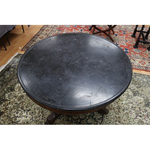 14 - Antique French Empire style marble topped pedestal entry table, approx 75cm H x 97cm Dia
