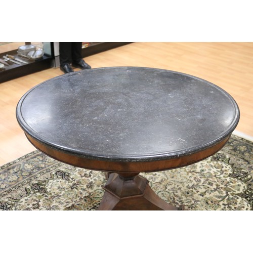 14 - Antique French Empire style marble topped pedestal entry table, approx 75cm H x 97cm Dia