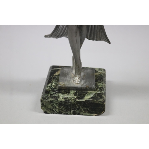 22 - Vintage French silvered metal Art Deco period dancer, signed on marble base Char, approx 32cm H incl... 