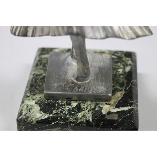 22 - Vintage French silvered metal Art Deco period dancer, signed on marble base Char, approx 32cm H incl... 