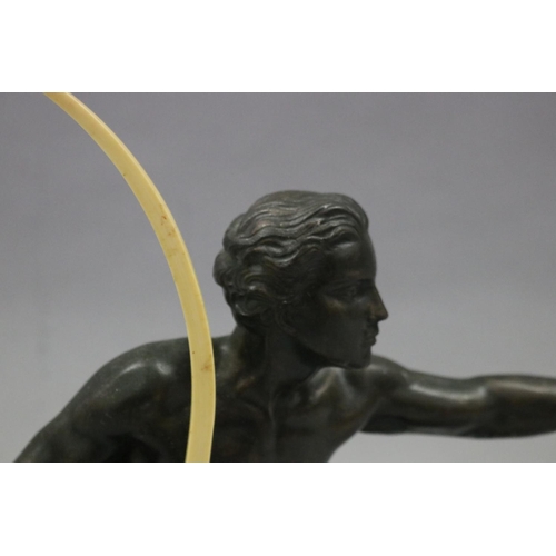 46 - French Art Deco bronzed spelter figure of an archer on black basalt base, signed to base Uriano, sho... 