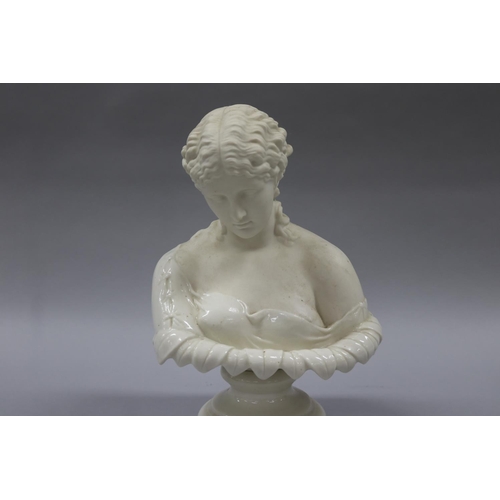 50 - Belleek porcelain bust of Clytie, the Nymph from Greek Mythology. Green mark, approx 30cm H