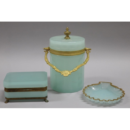 53 - Vintage Murano Opaline Veritable glass circa 1960s to include a Jewellery Box, large lidded drop han... 