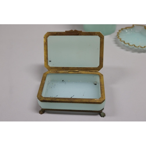 53 - Vintage Murano Opaline Veritable glass circa 1960s to include a Jewellery Box, large lidded drop han... 