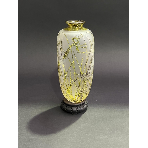 15 - Unknown cameo glass ovoid shape vase, with tall grass and preying mantis, unsigned, approx 26cm H