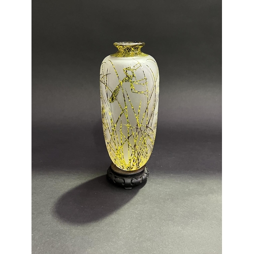 15 - Unknown cameo glass ovoid shape vase, with tall grass and preying mantis, unsigned, approx 26cm H