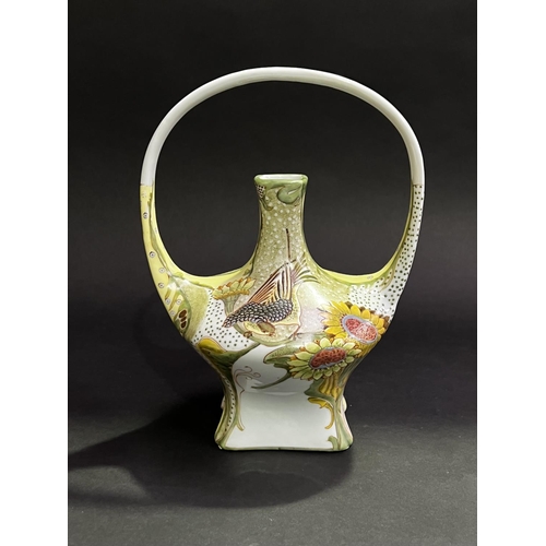 22 - Art Nouveau porcelain basket vase, approx 27cm H x 20cm W