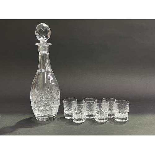 25 - Bohemian crystal liqueur set, approx 32cm H and shorter (7)