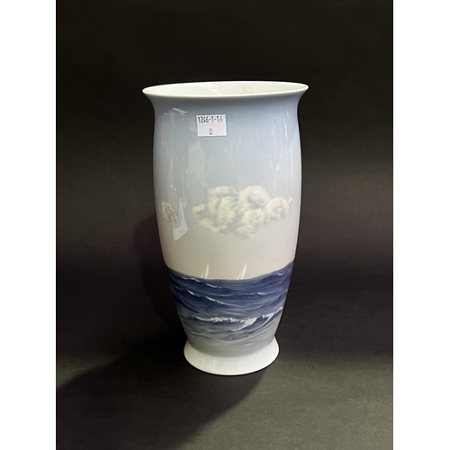 3 - Bing and Grondahl vase, depicting a sailing boat at sea, approx 25cm H