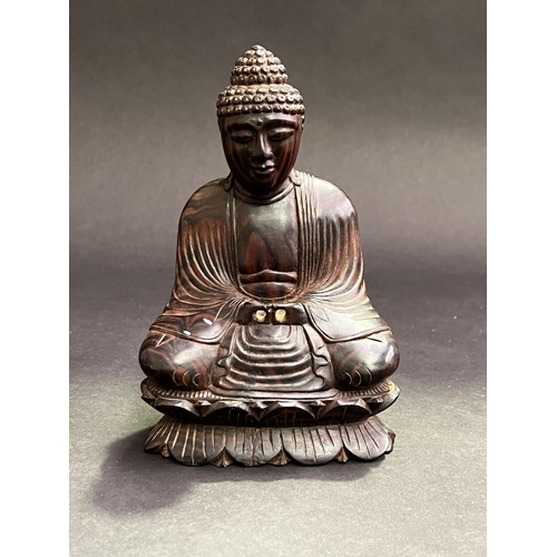 45 - Carved wooden Buddha, approx 19cm H