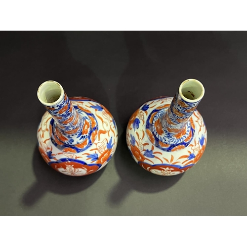 7 - Pair of antique Imari porcelain bottle vases, each approx 24cm H (2)