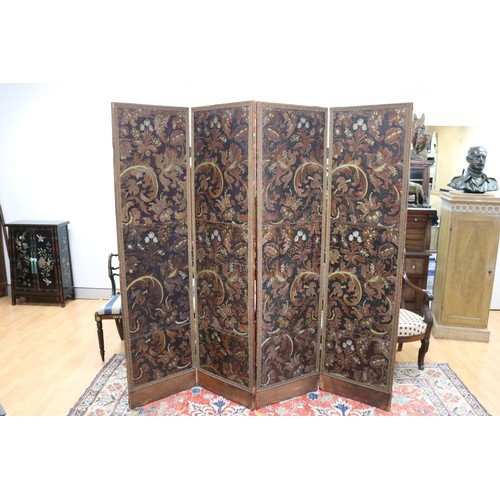 27 - Pair of French Cordoba leather floor screens, each hand decorated, each panel approx 196cm H x 52cm ... 