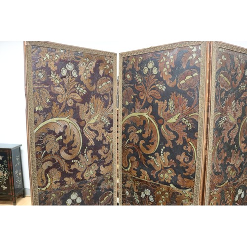 27 - Pair of French Cordoba leather floor screens, each hand decorated, each panel approx 196cm H x 52cm ... 