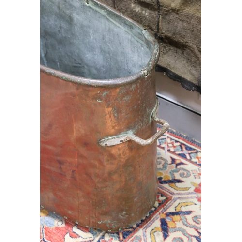 26 - Antique French copper bath tub, carry handles to the ends. Originally from a Chateau, Southern Franc... 