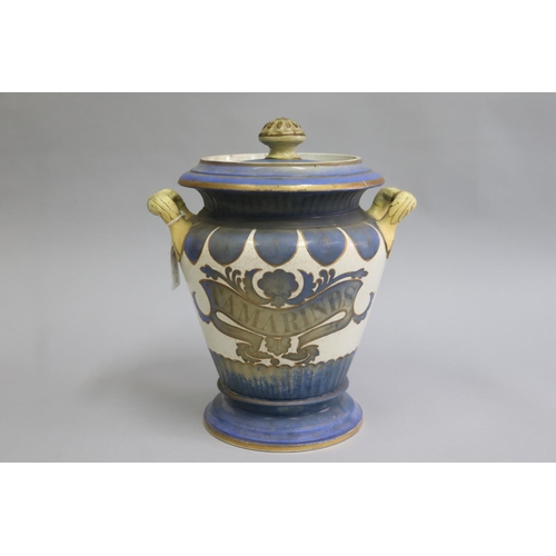 Antique Tamarinds lidded storage jar, produced 1831-1859 Burslem, by Samuel Alcock and Company, approx 31cm H