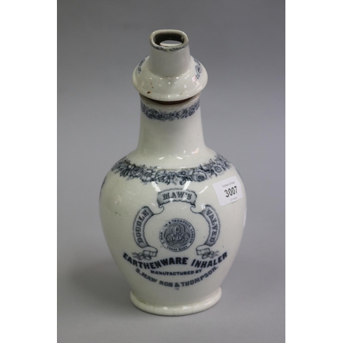 3007 - Antique blue and white S. MAW and Son Inhaler, approx 26cm H