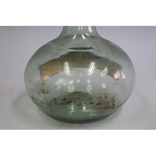 3008 - Antique green onion bottle, AQ Camphor, showing remnants of original label, and new applied, approx ... 