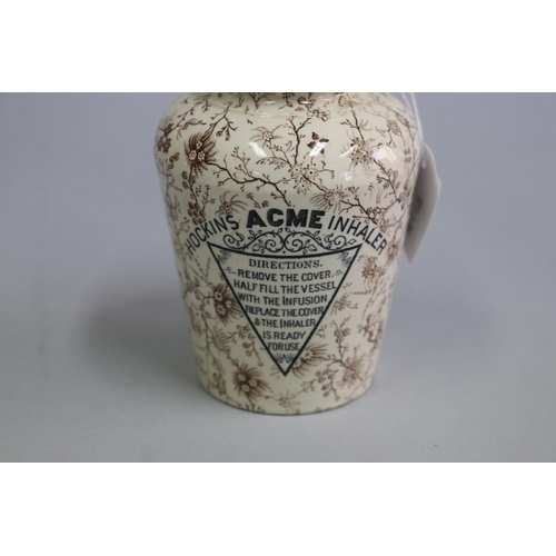 3014 - Antique brown and white Hockin's ACME inhaler, approx 20cm H